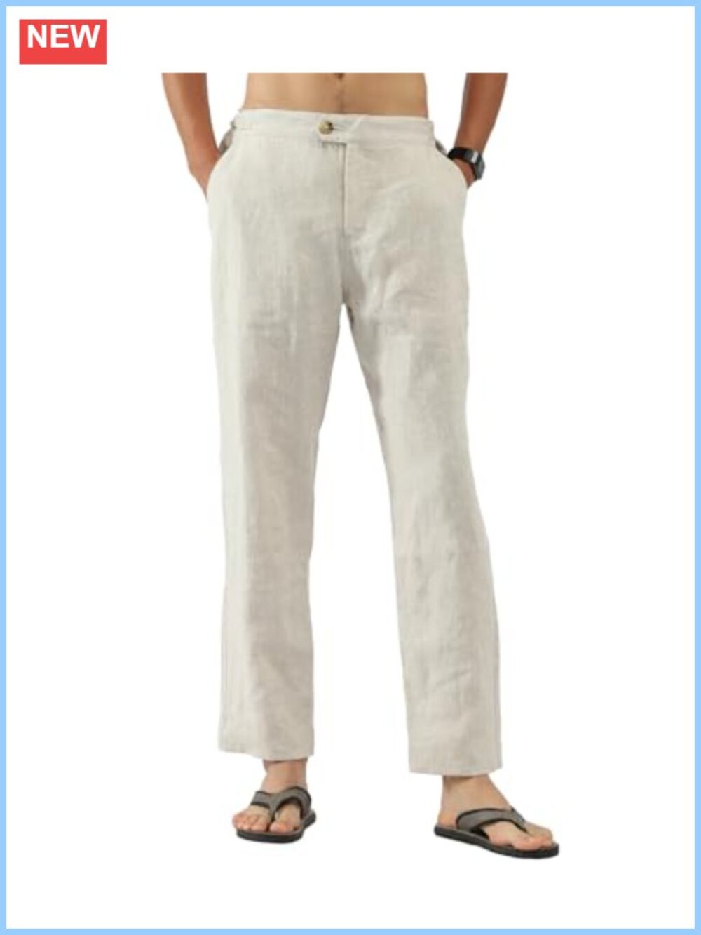 100% Linen Casual Business Pants Side Tab Tapered Fit
